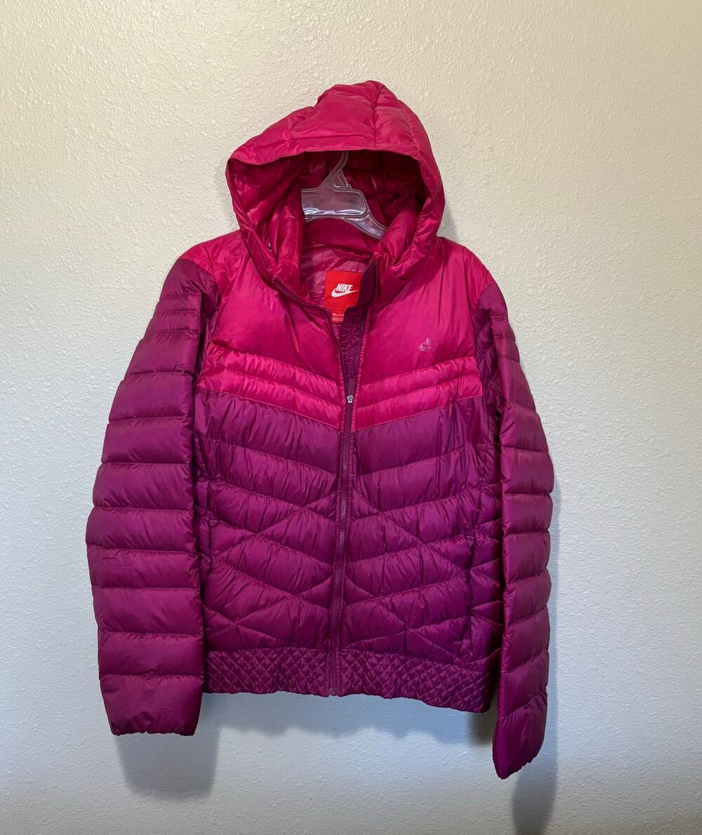 Women’s Nike Pink Purple Down Puffer Coat Jacket Detachable Hood, size XXL 2X